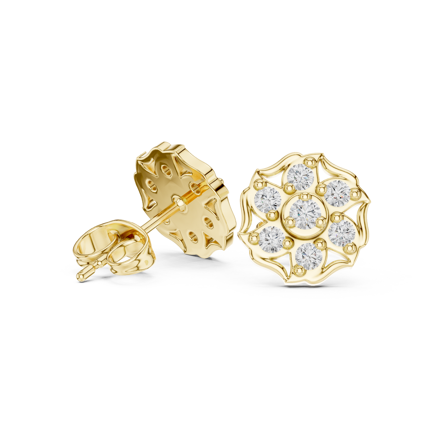 Floral Diamond Stud Earrings | Classic Beauty Luxury Finish | Fine Jewelry Created For Sophisticated Style