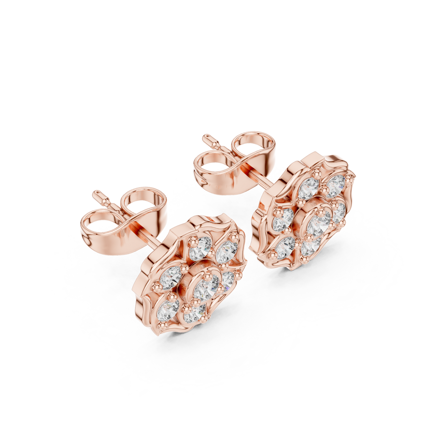 Floral Diamond Stud Earrings | Classic Beauty Luxury Finish | Fine Jewelry Created For Sophisticated Style