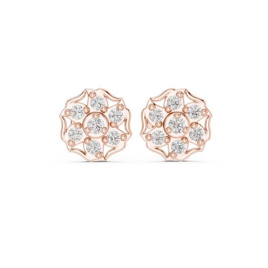 Floral Diamond Stud Earrings | Classic Beauty Luxury Finish | Fine Jewelry Created For Sophisticated Style