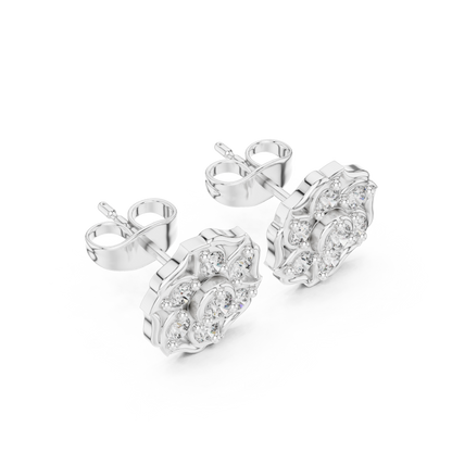 Floral Diamond Stud Earrings | Classic Beauty Luxury Finish | Fine Jewelry Created For Sophisticated Style