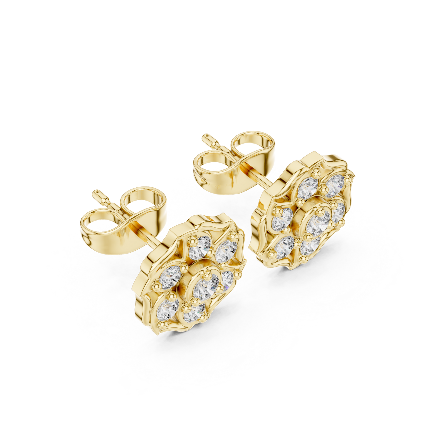 Floral Diamond Stud Earrings | Classic Beauty Luxury Finish | Fine Jewelry Created For Sophisticated Style