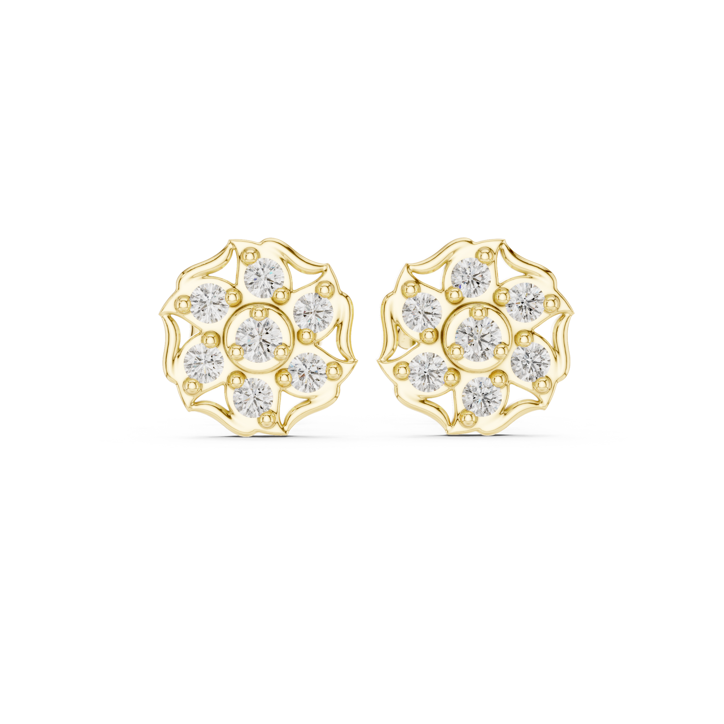 Floral Diamond Stud Earrings | Classic Beauty Luxury Finish | Fine Jewelry Created For Sophisticated Style