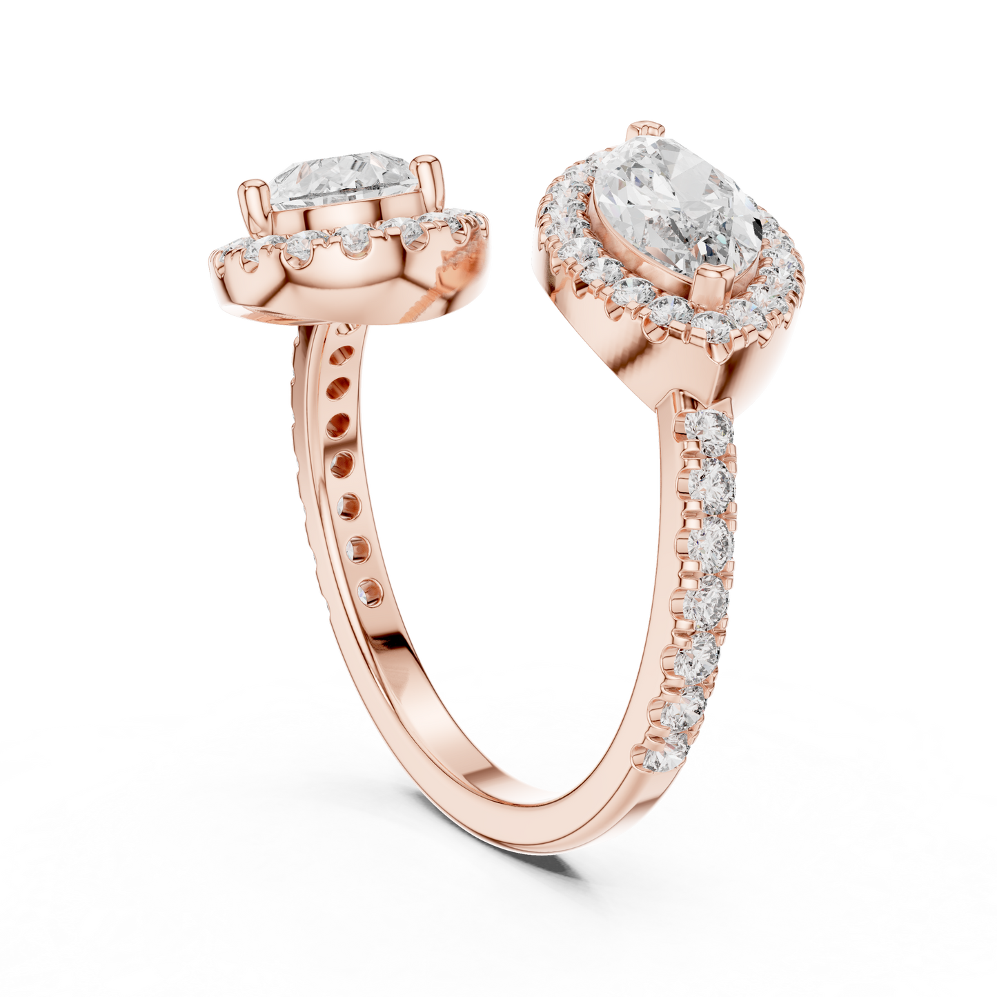 1.00Ct Double Halo Marquise & Pear Bypass Ring- Two Shape Halo - Modern Luxury Meets Timeless Sparkle