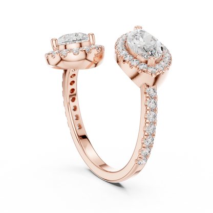 1.00Ct Double Halo Marquise & Pear Bypass Ring- Two Shape Halo - Modern Luxury Meets Timeless Sparkle