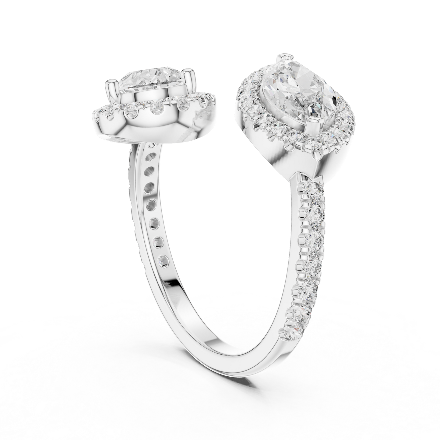 1.00Ct Double Halo Marquise & Pear Bypass Ring- Two Shape Halo - Modern Luxury Meets Timeless Sparkle