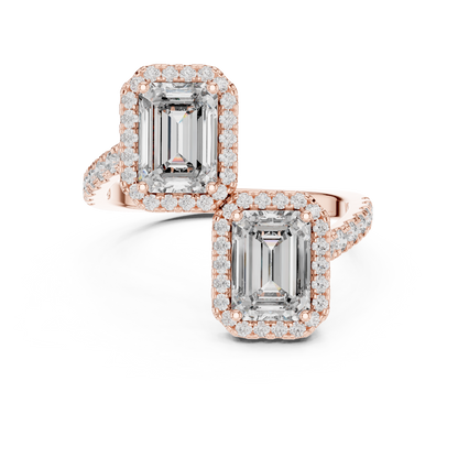 1.00Ct Twin Radiant Halo | Elegant Emerald Ring | Unique Designer Jewelry Piece