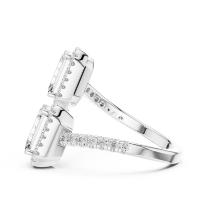 1.00Ct Twin Radiant Halo | Elegant Emerald Ring | Unique Designer Jewelry Piece