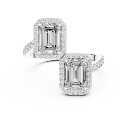 1.00Ct Twin Radiant Halo | Elegant Emerald Ring | Unique Designer Jewelry Piece