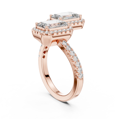 1.00Ct Twin Radiant Halo | Elegant Emerald Ring | Unique Designer Jewelry Piece