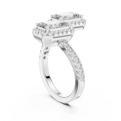 1.00Ct Twin Radiant Halo | Elegant Emerald Ring | Unique Designer Jewelry Piece