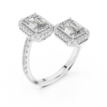 1.00Ct Twin Radiant Halo | Elegant Emerald Ring | Unique Designer Jewelry Piece