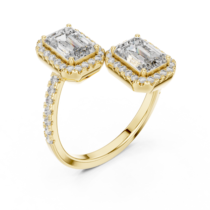 1.00Ct Twin Radiant Halo | Elegant Emerald Ring | Unique Designer Jewelry Piece