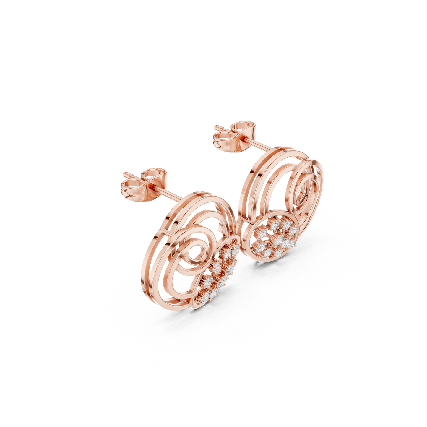 Cosmic Echo Spiral Studs • Diamond Cluster Orbit Earrings • Unique Sculptural Luxury Jewelry