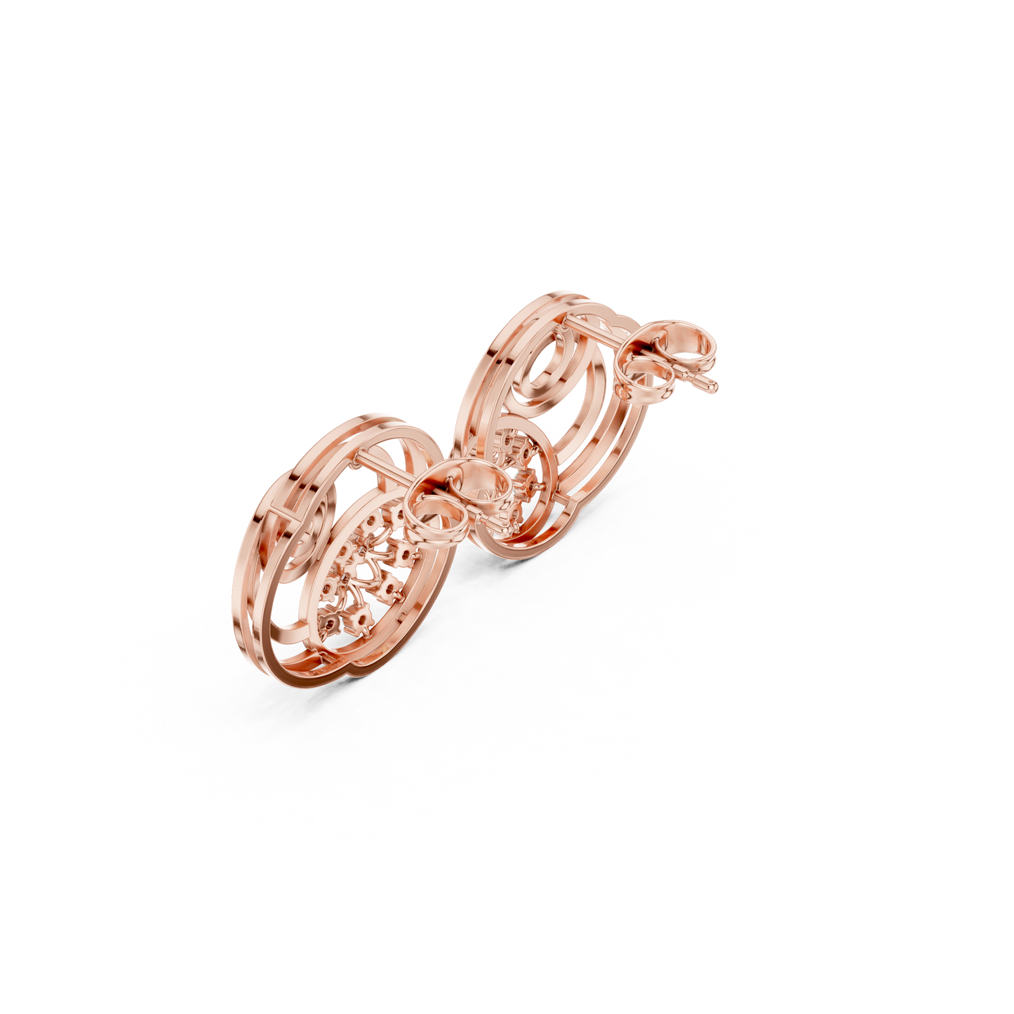 Cosmic Echo Spiral Studs • Diamond Cluster Orbit Earrings • Unique Sculptural Luxury Jewelry