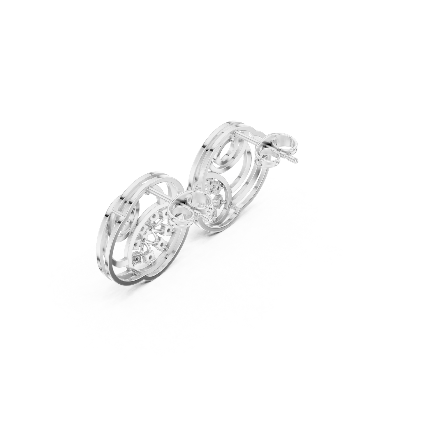 Cosmic Echo Spiral Studs • Diamond Cluster Orbit Earrings • Unique Sculptural Luxury Jewelry