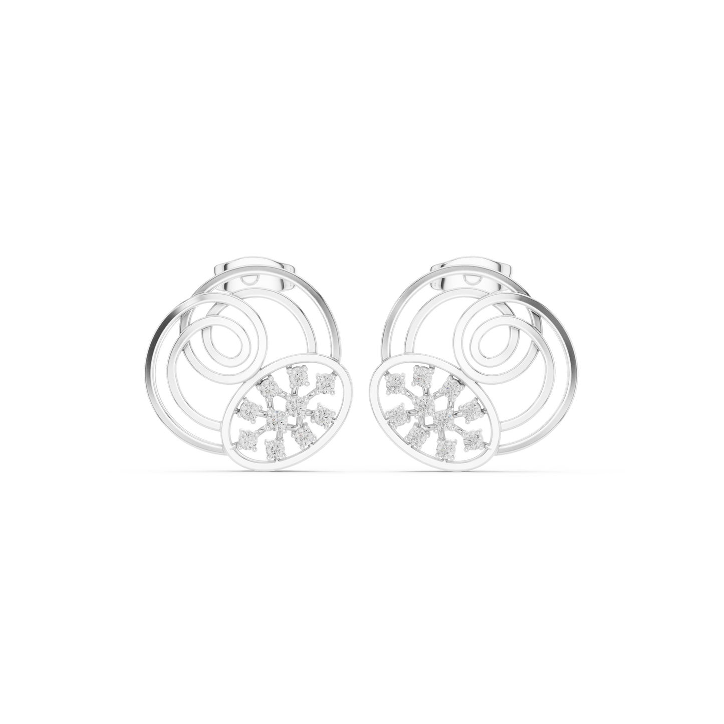 Cosmic Echo Spiral Studs • Diamond Cluster Orbit Earrings • Unique Sculptural Luxury Jewelry