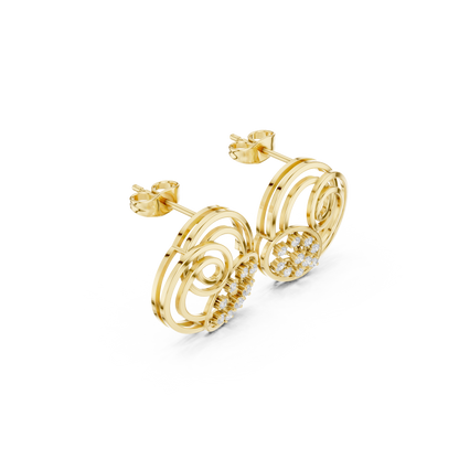 Cosmic Echo Spiral Studs • Diamond Cluster Orbit Earrings • Unique Sculptural Luxury Jewelry