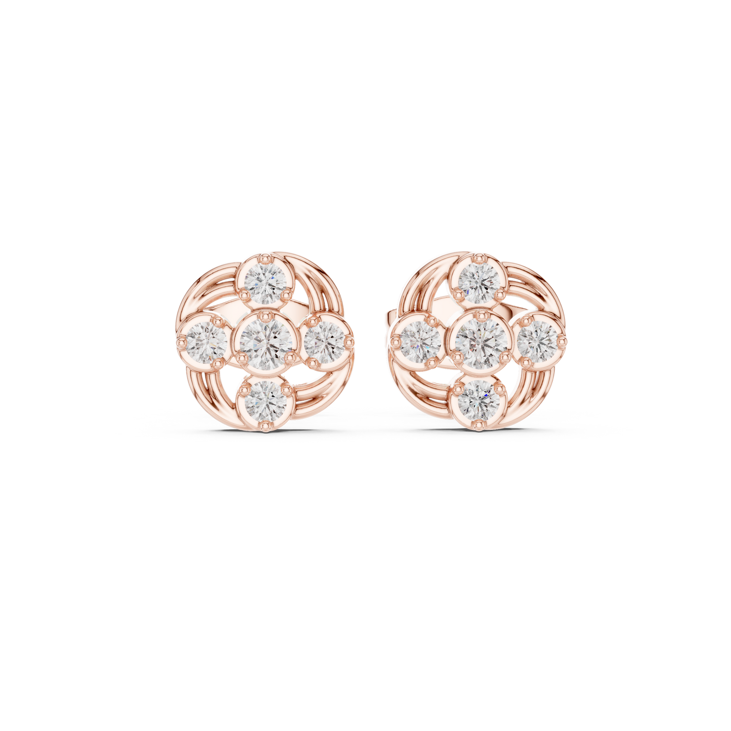 Majestic Diamond Earrings | High Jewelry Finish | Luxury Triple Gold Statement Studs