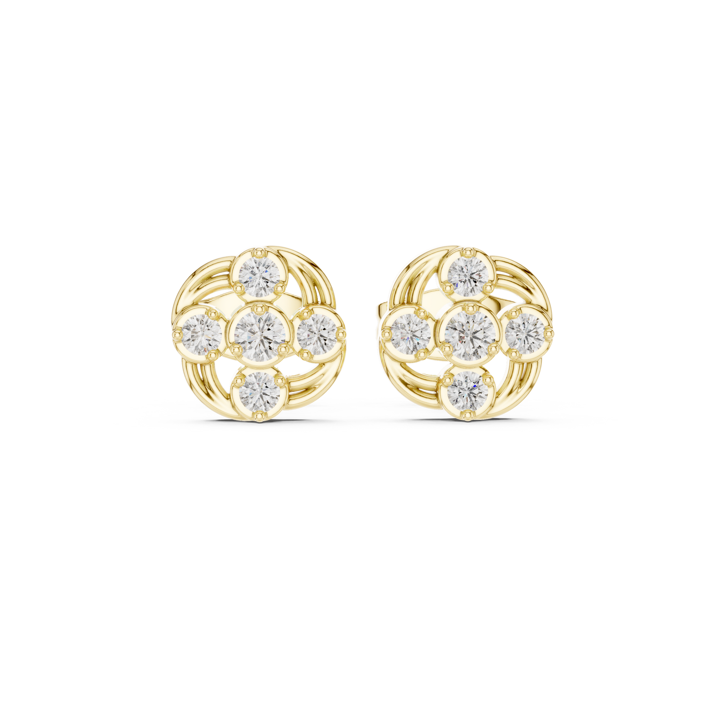 Majestic Diamond Earrings | High Jewelry Finish | Luxury Triple Gold Statement Studs