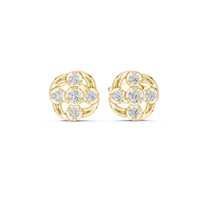 Majestic Diamond Earrings | High Jewelry Finish | Luxury Triple Gold Statement Studs