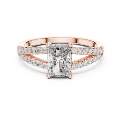 1.00Ct  Radiant Diamond Double Row Shank Ring For Engagement And Celebrations