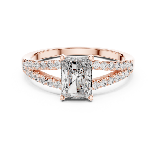 1.00Ct  Radiant Diamond Double Row Shank Ring For Engagement And Celebrations