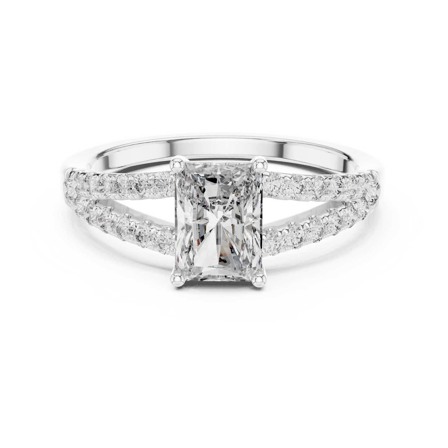 1.00Ct  Radiant Diamond Double Row Shank Ring For Engagement And Celebrations