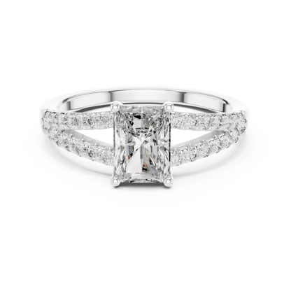 1.00Ct  Radiant Diamond Double Row Shank Ring For Engagement And Celebrations