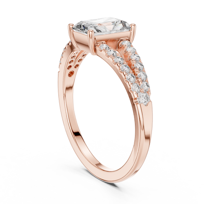 1.00Ct  Radiant Diamond Double Row Shank Ring For Engagement And Celebrations