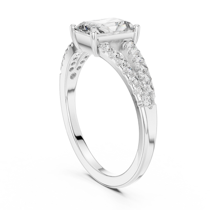 1.00Ct  Radiant Diamond Double Row Shank Ring For Engagement And Celebrations