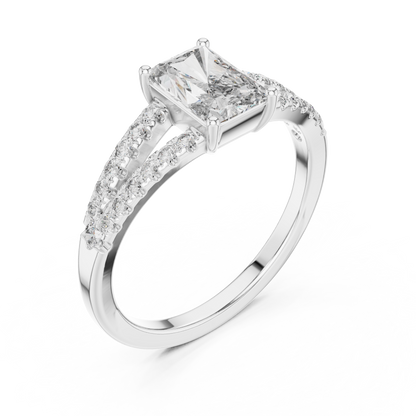 1.00Ct  Radiant Diamond Double Row Shank Ring For Engagement And Celebrations