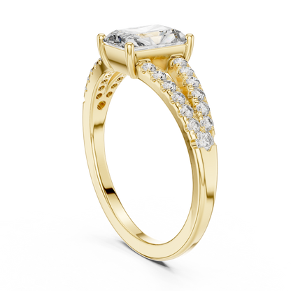 1.00Ct  Radiant Diamond Double Row Shank Ring For Engagement And Celebrations