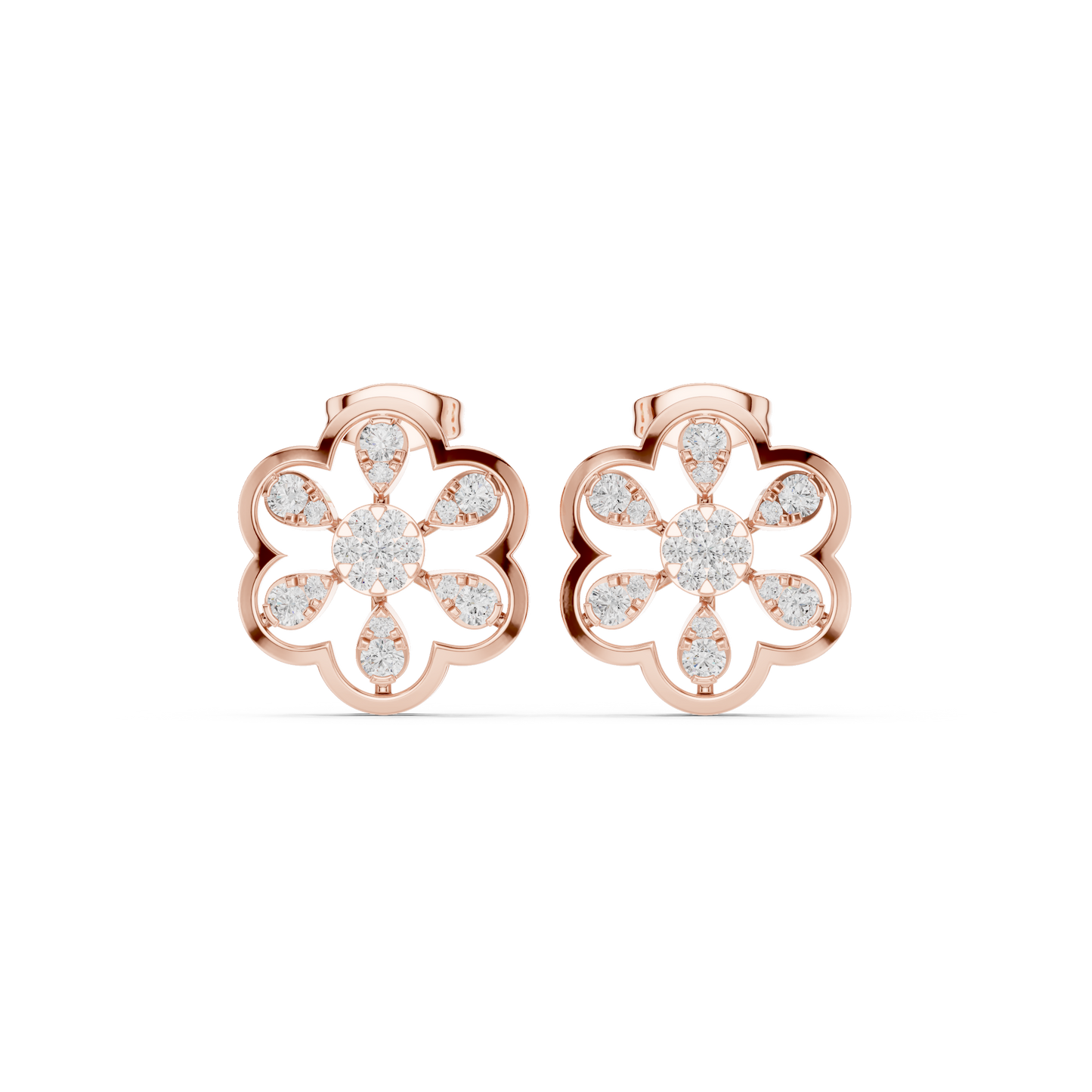 Gilded Petal Fusion Studs — Interlocked Floral Diamond Spark Earrings (Designer Exclusive)