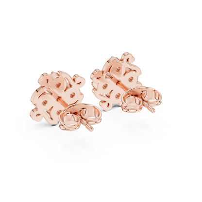 Signature Diamond Studs | Royal Floral Motif | Premium Silver Rose Plated Sparkle Statement Earrings