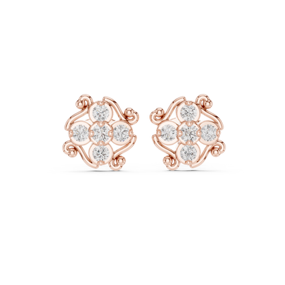 Signature Diamond Studs | Royal Floral Motif | Premium Silver Rose Plated Sparkle Statement Earrings