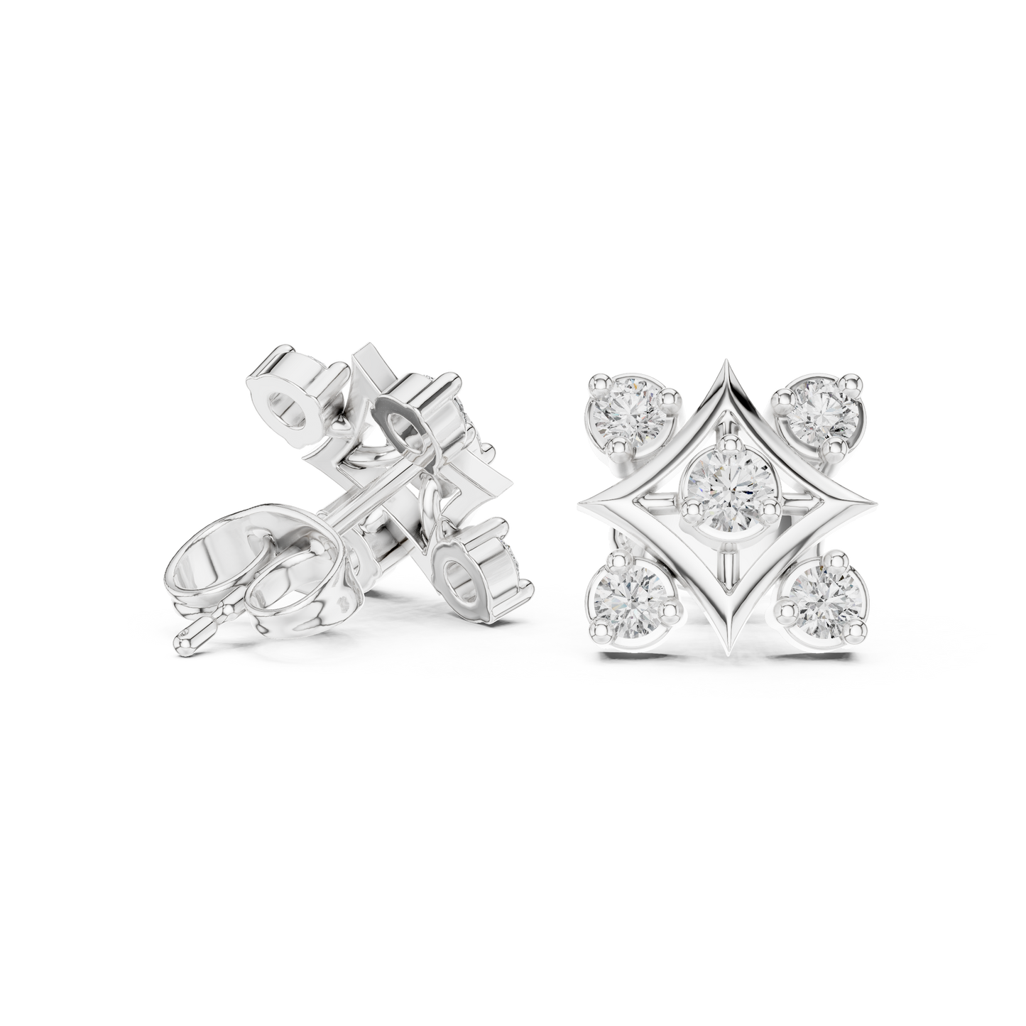 Royal Geometry Diamond Stud Combo Featuring Modern Ear Climber In Fine Gold