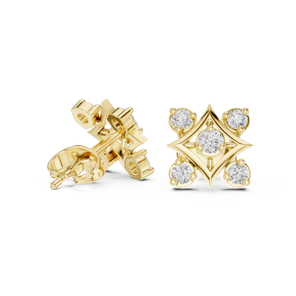 Royal Geometry Diamond Stud Combo Featuring Modern Ear Climber In Fine Gold