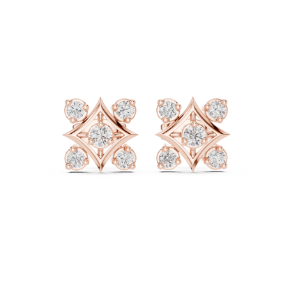 Royal Geometry Diamond Stud Combo Featuring Modern Ear Climber In Fine Gold