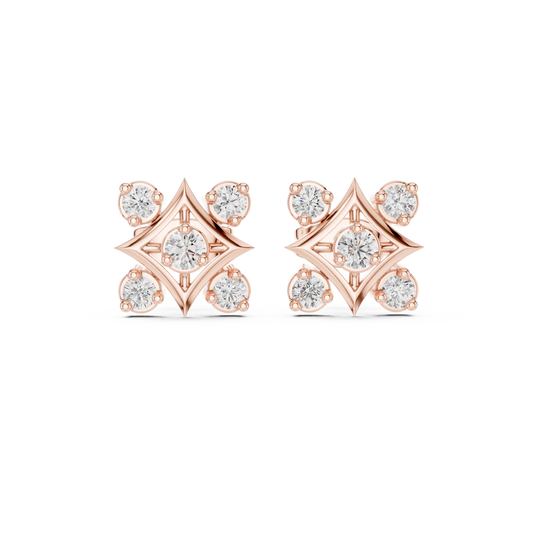 Royal Geometry Diamond Stud Combo Featuring Modern Ear Climber In Fine Gold