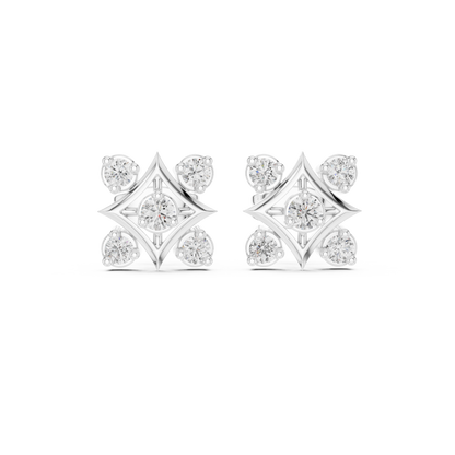 Royal Geometry Diamond Stud Combo Featuring Modern Ear Climber In Fine Gold