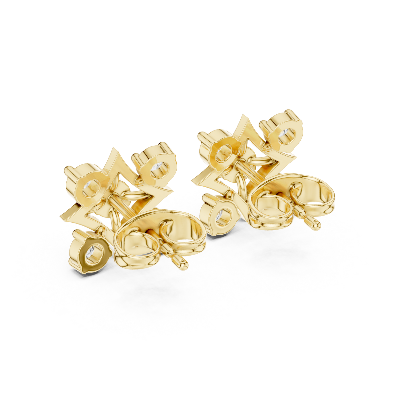 Royal Geometry Diamond Stud Combo Featuring Modern Ear Climber In Fine Gold