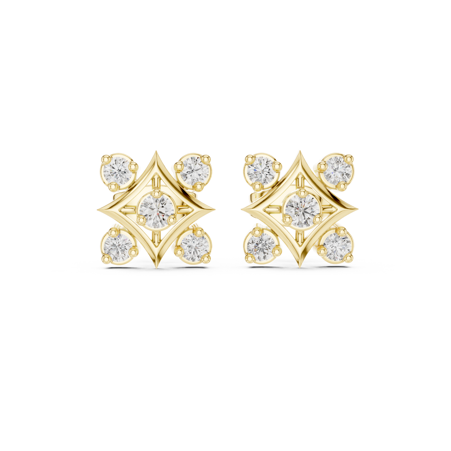 Royal Geometry Diamond Stud Combo Featuring Modern Ear Climber In Fine Gold