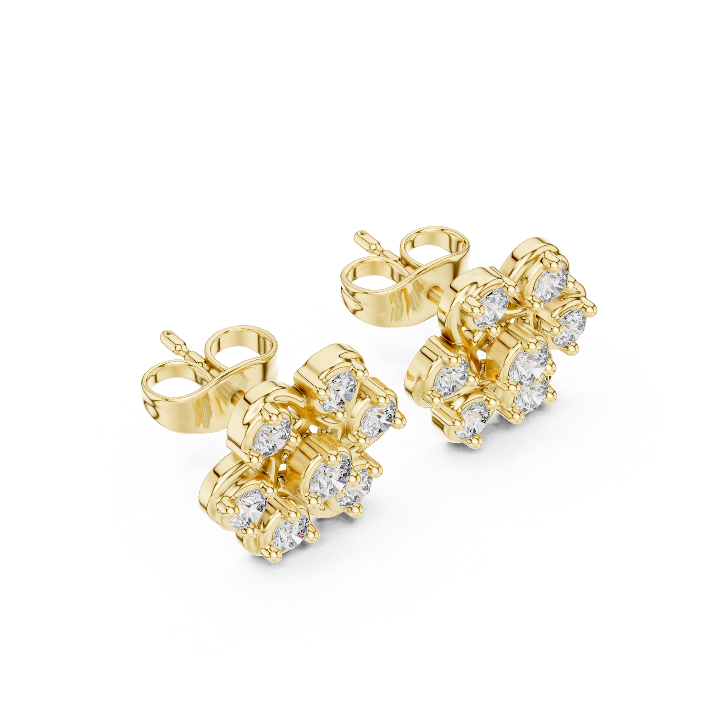 Next Generation Floral Diamond Stud Earrings Triple Gold Combo Masterpiece