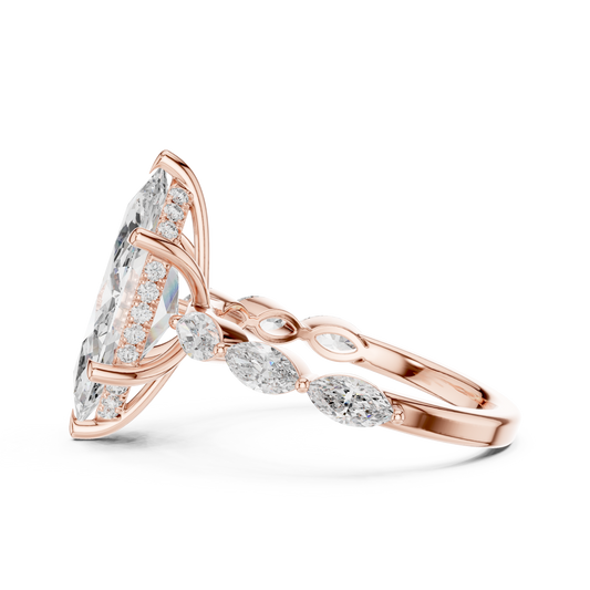 4.00Ct Marquise Cut Solitaire Engagement Ring • Rose Gold Vintage Bridal Band • Dainty Anniversary Gift