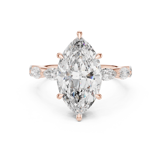 4.00Ct Marquise Cut Solitaire Engagement Ring • Rose Silver Vintage Bridal Band • Dainty Anniversary Gift