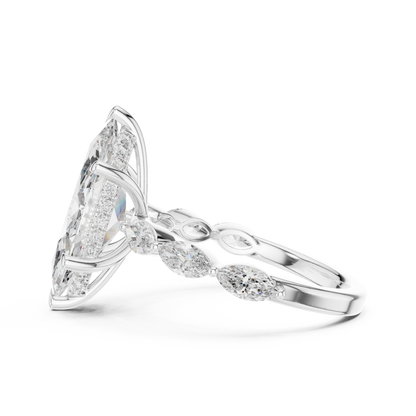 4.00Ct Marquise Cut Solitaire Engagement Ring • Rose Silver Vintage Bridal Band • Dainty Anniversary Gift