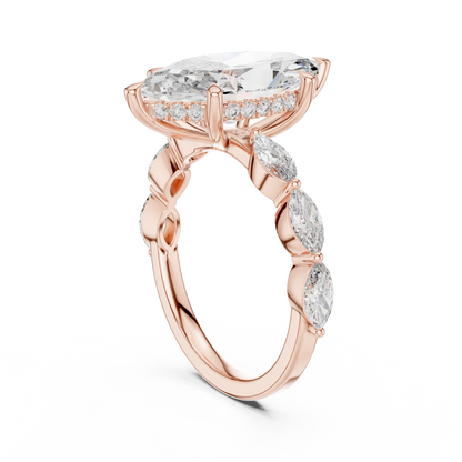 4.00Ct Marquise Cut Solitaire Engagement Ring • Rose Silver Vintage Bridal Band • Dainty Anniversary Gift
