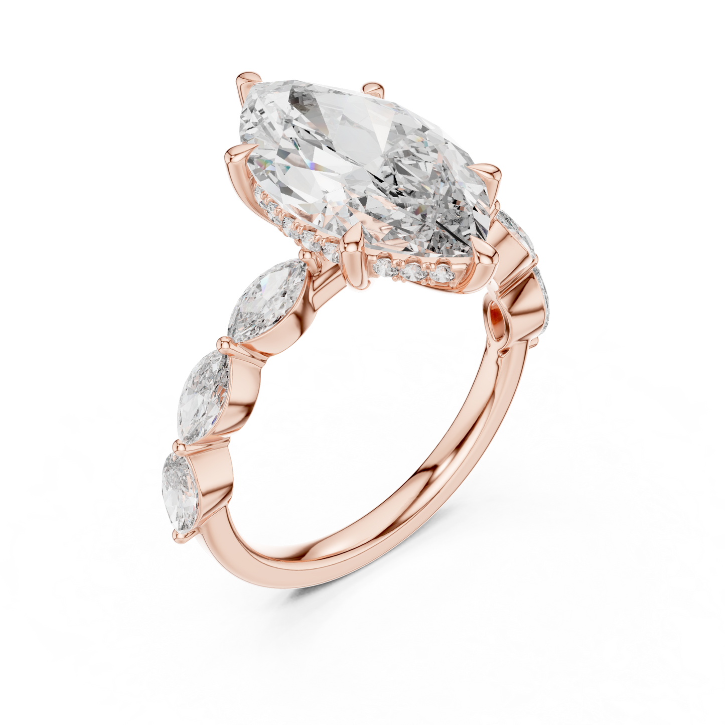 4.00Ct Marquise Cut Solitaire Engagement Ring • Rose Silver Vintage Bridal Band • Dainty Anniversary Gift