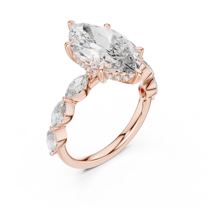 4.00Ct Marquise Cut Solitaire Engagement Ring • Rose Silver Vintage Bridal Band • Dainty Anniversary Gift