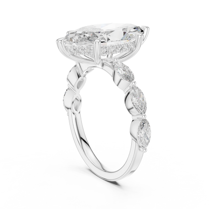 4.00Ct Marquise Cut Solitaire Engagement Ring • Rose Silver Vintage Bridal Band • Dainty Anniversary Gift